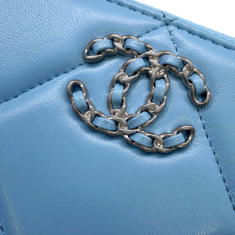 CHANEL Blue Lambskin Leather Logo Wallet - Picture 6 of 14